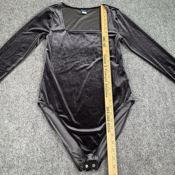 Old Navy Bodysuit XL Gray Velour Square Neck Minimalist‎ Y2K Layering Essential - Picture 6 of 15